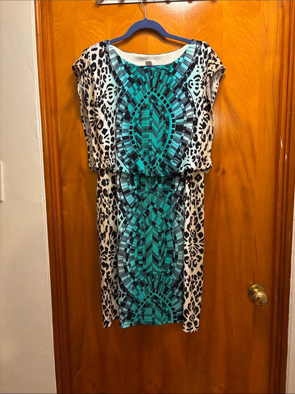 Chico's Teal and Black Patterned Midi Dress